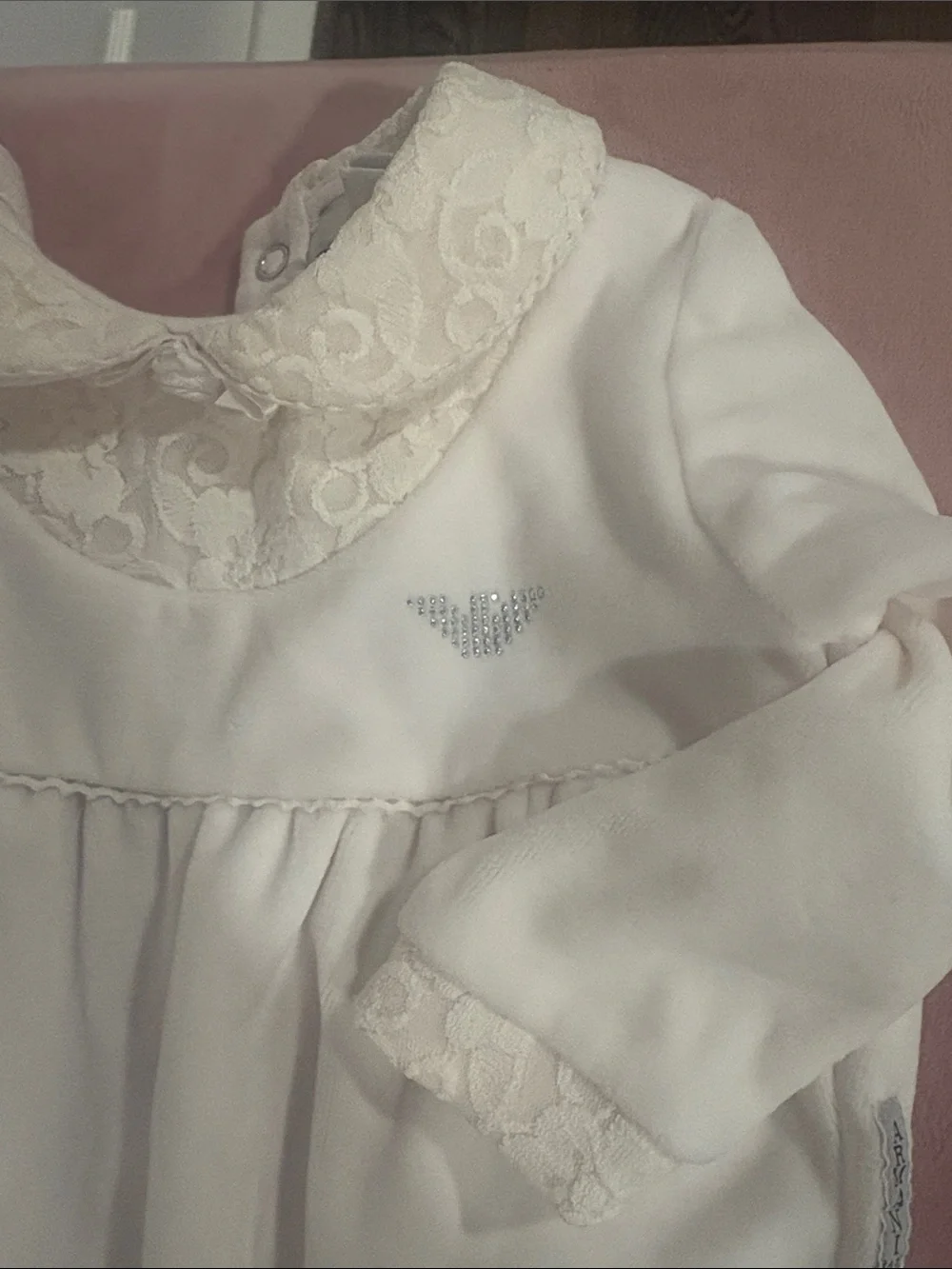 Giorgio Armani Cream Lace-Trim Infant Footie One-Piece
